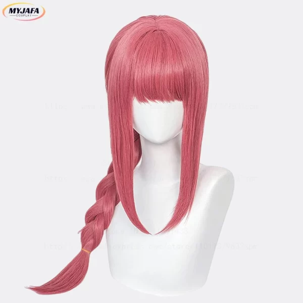 high quality makima cosplay wig anime chainsaw man cosplay long coral pink braided heat resistant hair role play wigs + wig cap