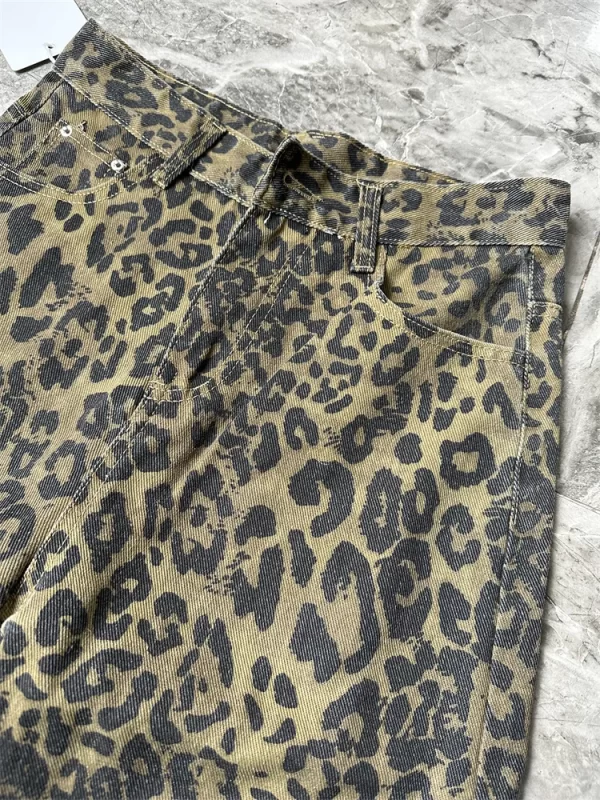 vintage leopard print jeans for women high waisted y2k retro fashion streetwear denim pants hip hop straight wide leg jeans