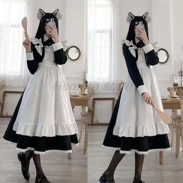women's classic lolita maid dress vintage inspired women's outfits cosplay anime girl black long sleeve dress s 3xl