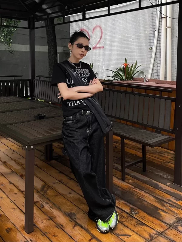 y2k embroidered black wide leg jeans women american retro casual loose denim pants streetwear 2025 new high waist baggy trousers