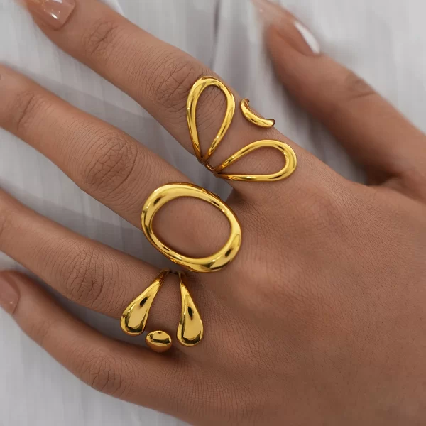 fashion minimalist large rings for women stainless steel gold plated waterproof hip hop women's finger ring aesthetic jewelry