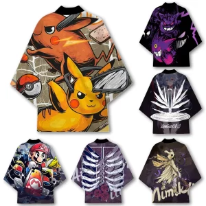 summer new products digital printing baby chainsaw man anime series surrounding kimono cape two dimensional feather woven robe