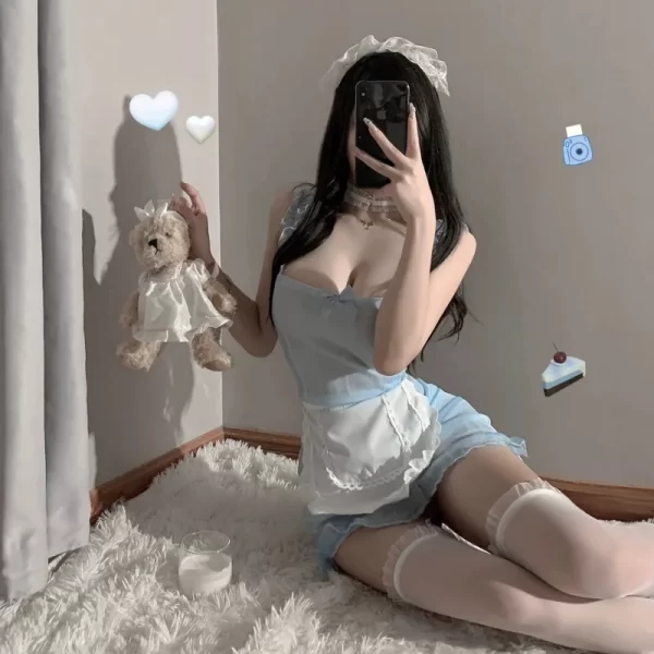 ladies' sexy lingerie sexy and stimulating hollowed out perspective no take off cute maid uniform role playing suspender dress