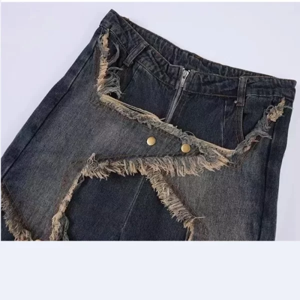 new american vintage washed five point star frayed hem jeans for women high street niche oversized straight leg long pants