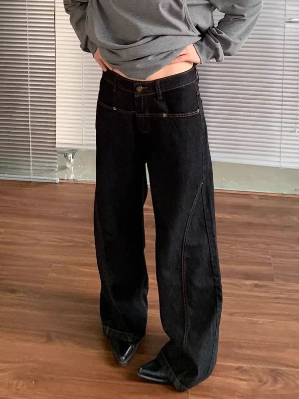 korean fashion wide leg denim jeans women high waist loose baggy pants streetwear y2k straight trousers vintage female pants