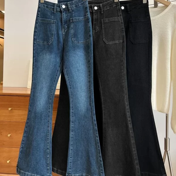 zmzbch high waist trousers loose washed jeans pockets slim denim flare classic women vintage stretch straight trousers all match