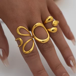 fashion minimalist large rings for women stainless steel gold plated waterproof hip hop women's finger ring aesthetic jewelry