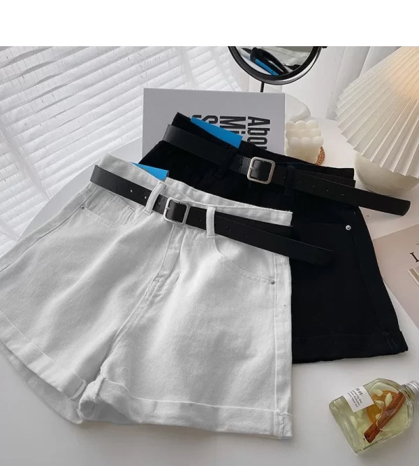 korean denim shorts with belt for women casual fashion summer wide leg high waist jeans y2k hot pants streetwear cowboy shorts