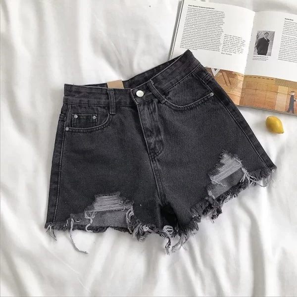 korean denim shorts women summer fashion casual high waist ripped jeans pocket tassel y2k hot pants streetwear blue trousers