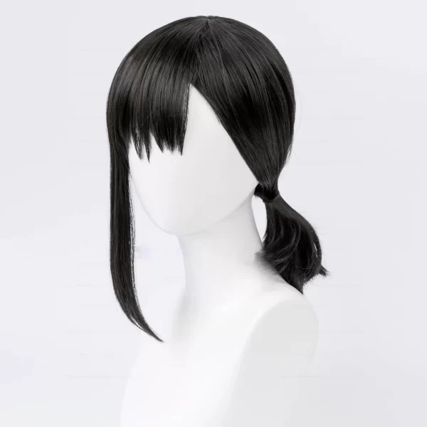 higashiyama kobeni cosplay wig chainsaw man cosplay 38cm black pigtail heat resistant synthetic hair anime wigs + wig cap