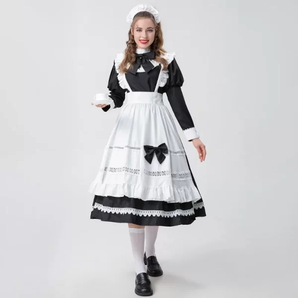 victoria black maid costume women lolita apron lace dress maxi floor length waitress vintage colonial halloween outfit plus size