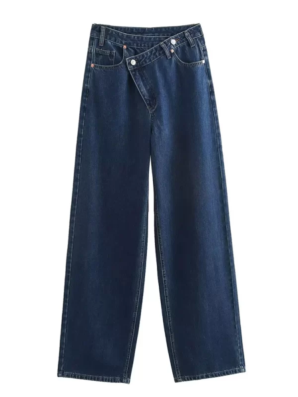 trafza women's straight jeans fashion 2025 high waist loose casual wide leg trousers commutingfemale streetwear denim pants