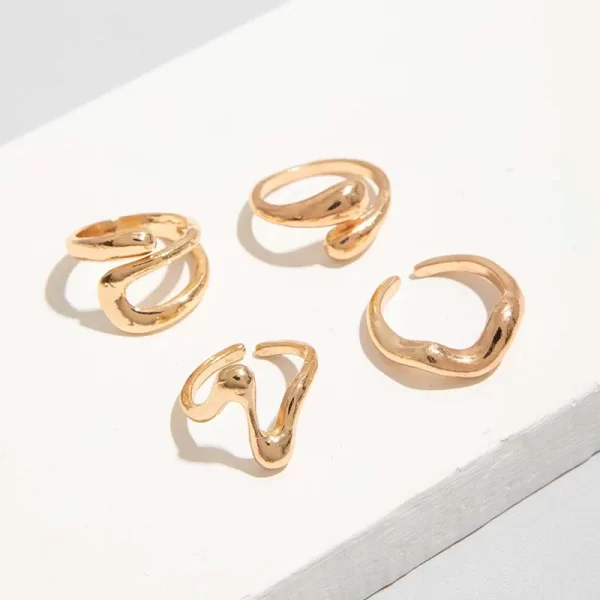 4pcs/set fashion silver color irregular geometric open rings for women men punk metal adjustable knuckle joint ring jewelry