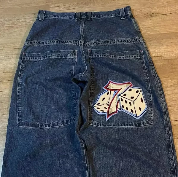 dice embroidered baggy jeans y2k clothes men women harajuku hip hop embroidered vintage blue baggy jeans low rise wide leg pants