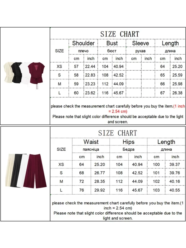 tfmln fashion women's trouser suits sleeveless v neck top with belt straight pants sets 2025 spring summer commuter 2 piece set