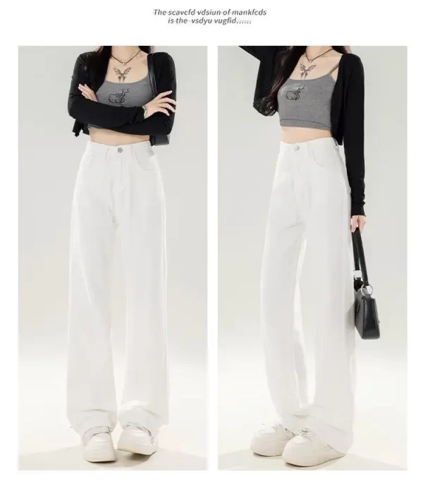 white straight jeans women's spring and summer 2025 new loose drape high waist versatile wide leg pants