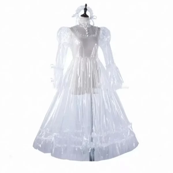 sexy sissy lockable white pvc sheer dress cute girl french maid cosplay adult tailor halloween selected festive costumes