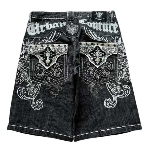american vintage popular new pattern embroidery baggy denim shorts men street fashion gothic casual joker shorts women clothing