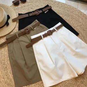 new wide leg shorts for women 2024 summer thin cotton a line short pants office lady classic loose casual zipper women‘s shorts
