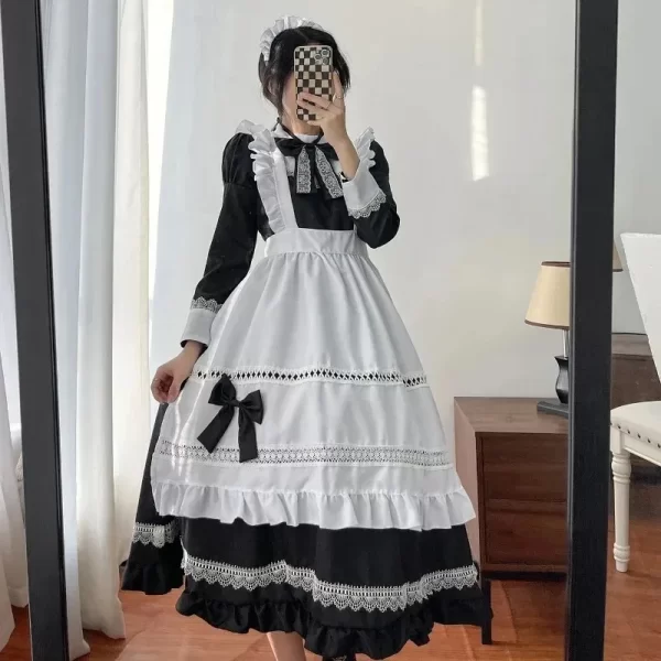 victoria black maid costume women lolita apron lace dress maxi floor length waitress vintage colonial halloween outfit plus size