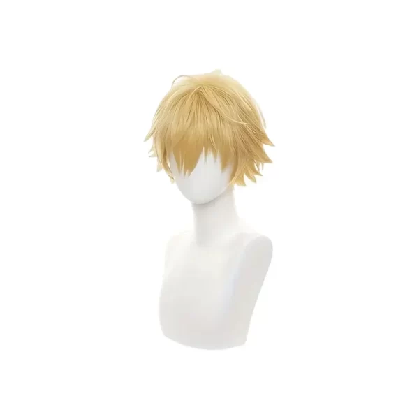 chainsaw man denji cosplay wig golden heat resistant synthetic layered short hair halloween carnival comic con party wigs props