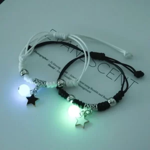fashion luminous beads star couple bracelets for women men charm cat flower heart key lock cross matching bracelets bff jewelry