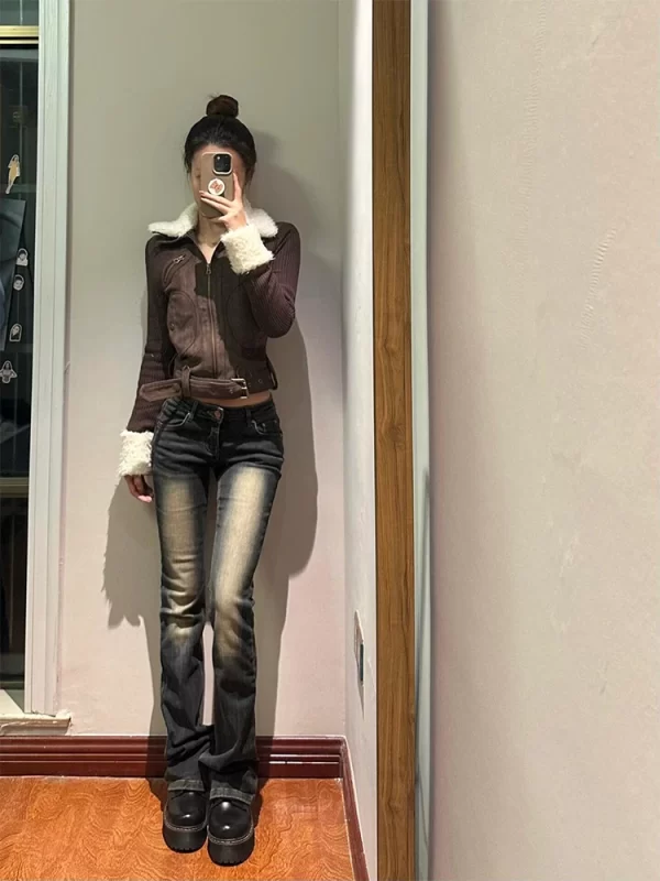 low waist slim fit straight leg jeans women's spring autumn casual vintage american sle blue denim pants tapered cigarette
