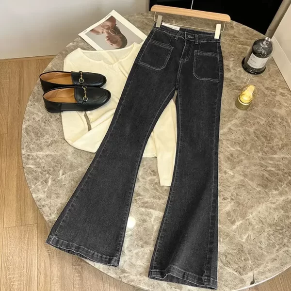 zmzbch high waist trousers loose washed jeans pockets slim denim flare classic women vintage stretch straight trousers all match