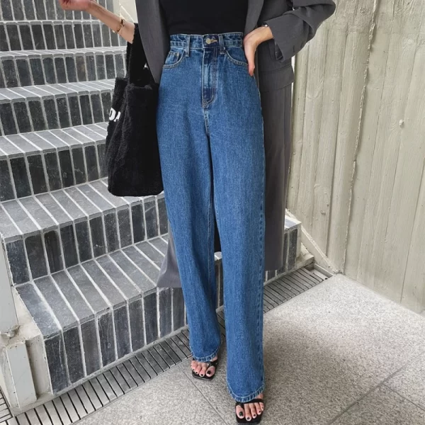 spring summer vintage denim wide leg pants 2025 new high waist blue street washed casual loose jeans pant pockets female