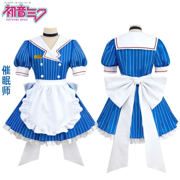 mikuu hypnotist cosplay costume wig mikuu kasane teto blue striped lolita maid dress halloween party suit for women girl