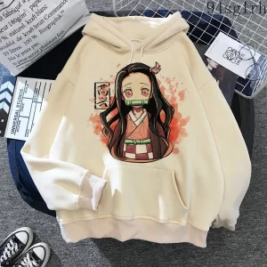 cute nezuko anime print hoodies women demon slayer manga sweatshirts tanjiro kimetsu no yaiba hoodie harajuku streetwear clothes