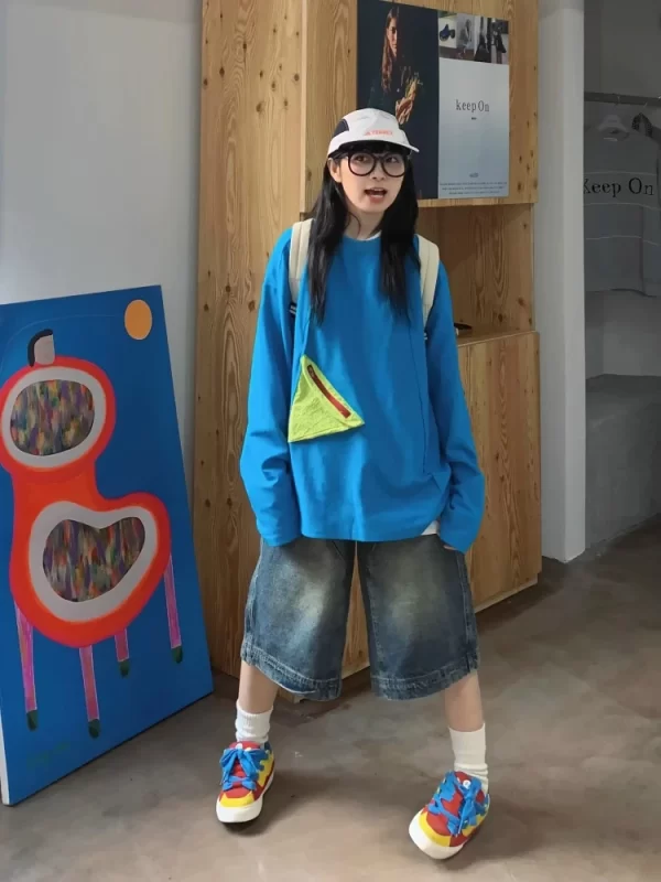 y2k women vintage retro streetwear breeches harajuku blue denim wide leg baggy short pants jorts bermudas jeans shorts clothes