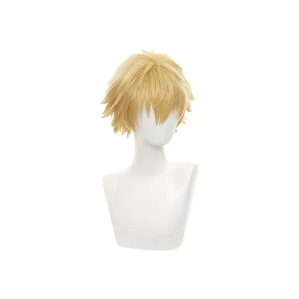 chainsaw man denji cosplay wig golden heat resistant synthetic layered short hair halloween carnival comic con party wigs props