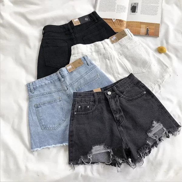 korean denim shorts women summer fashion casual high waist ripped jeans pocket tassel y2k hot pants streetwear blue trousers