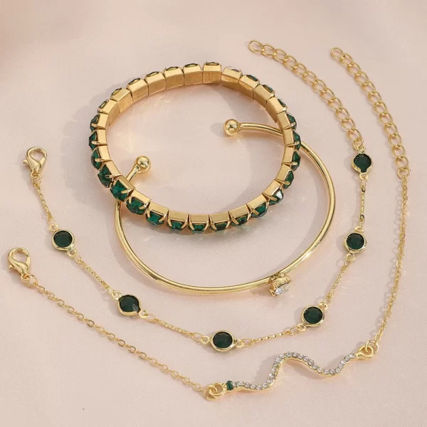 4pcs/set fashionable snake imitation gemstone bangle rhinestone full metal bracelet set for women's jewelry birthday party gifts