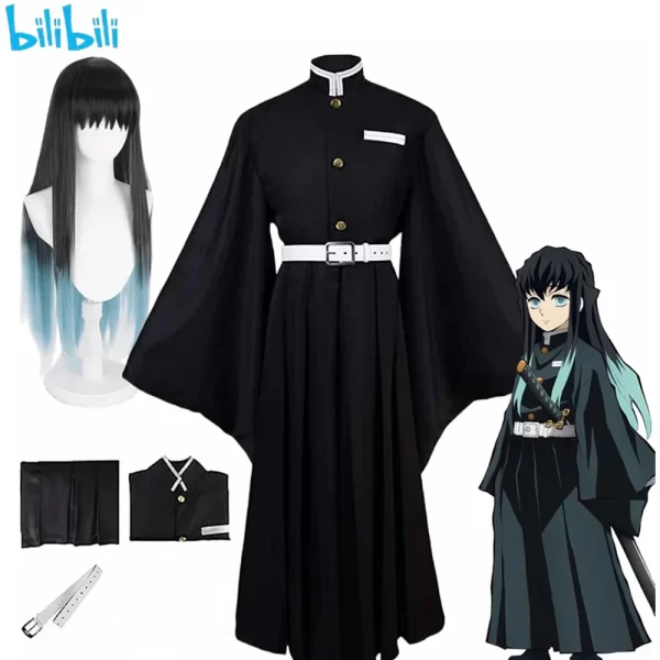 anime demon slayers kimetsu no yaiba tokitou muichirou cosplay costumes kisatsutai uniform wig halloween party costume