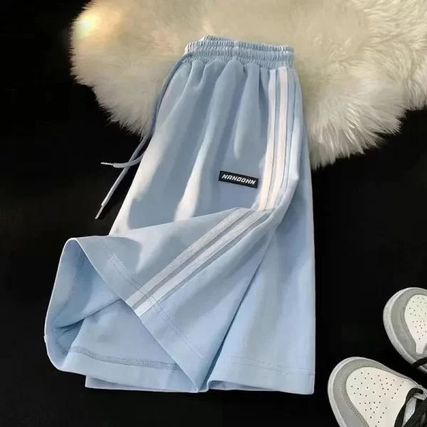 side striped sweatpants women high waisted loose straight running shorts summer fashion casual black white wide leg shorts