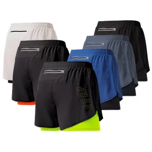 men's running shorts quick drying fitness black double layer shorts men new sport workout training bodybuilding short pants