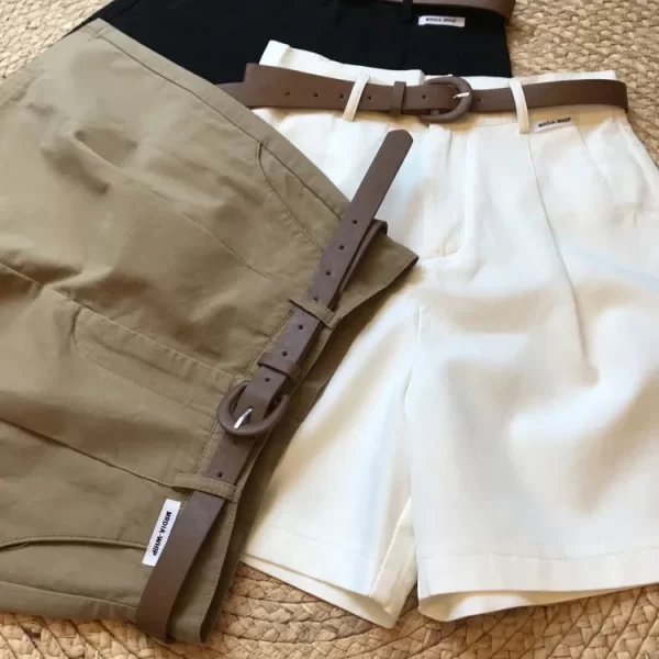 new wide leg shorts for women 2024 summer thin cotton a line short pants office lady classic loose casual zipper women‘s shorts