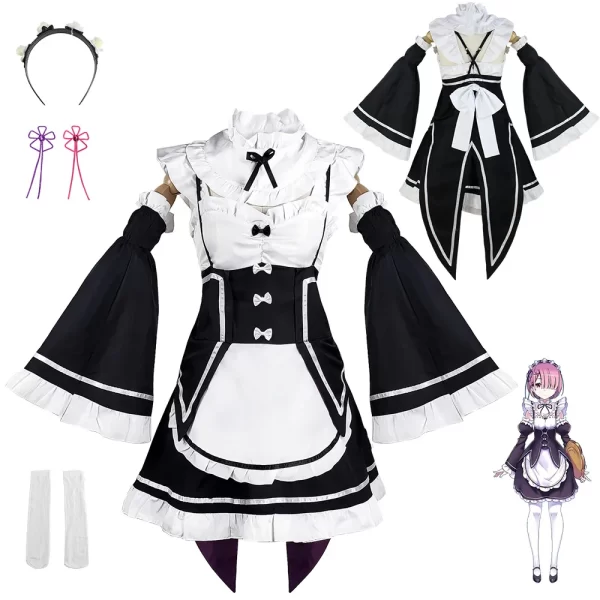 ram rem cosplay costume anime re:zero kara hajimeru isekai seikatsu uniform wig girl women maid servant apron lolita dress