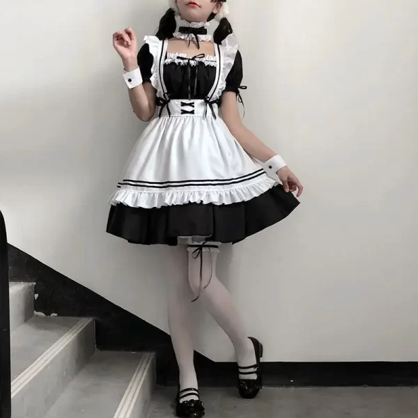 black white lolita maid costume cosplay costumes cute dress sexy french apron uniform cafe maid party skirt women's clothing