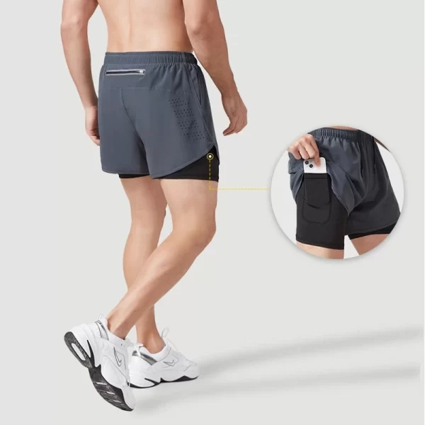 men's running shorts quick drying fitness black double layer shorts men new sport workout training bodybuilding short pants