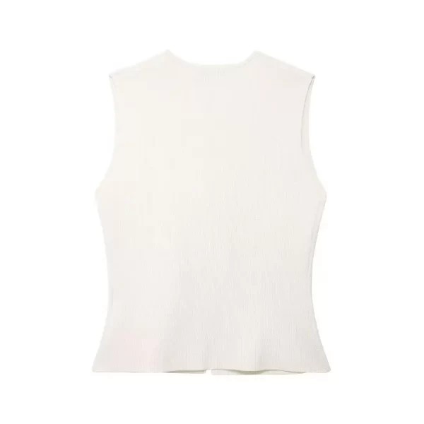 stunrobes women v neck pleated knitted casual top metal vest button sleeveless top female clothing fashion lady vest for women
