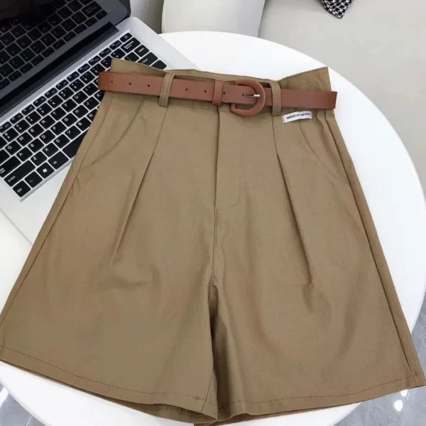 2024 summer wide leg shorts for women high waist casual cotton denim short pants with belt girl‘s korean a line womens shorts