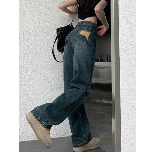wide leg jeans for women high waisted contrasting straight leg pant autumn lady loose pants streetwear