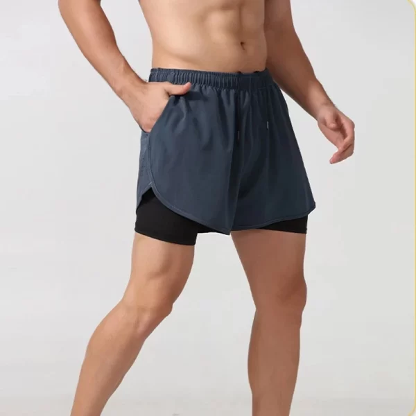 men's running shorts quick drying fitness black double layer shorts men new sport workout training bodybuilding short pants