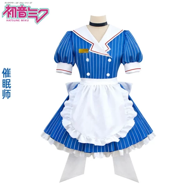 mikuu hypnotist cosplay costume wig mikuu kasane teto blue striped lolita maid dress halloween party suit for women girl