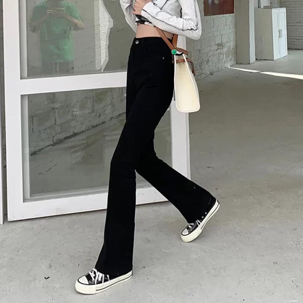 woman american high waist slim fit bell bottom jeans female fashion y2k flare pants girls elastic designer black denim trousers