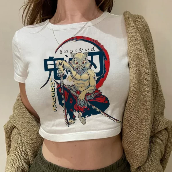 manga kimetsu no yaiba crop top demon slayer t shirt women y2k 90s nezuko japanese anime tshirt tanjirou kamado cropped female