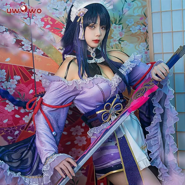 last batch uwowo raiden shogun cosplay maid costume genshin impact fanart: raiden shogun ei/baal kimono maid dress halloween cos